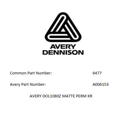 54IN AVERY 1080Z MATTE - Avery DOL1000Z Series Clear Laminate Vinyl Films